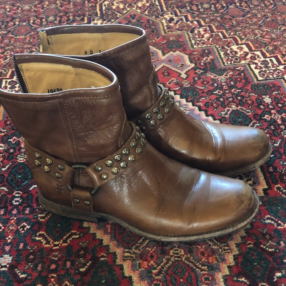Frye Brown Leather Harness Ankle Boots 8